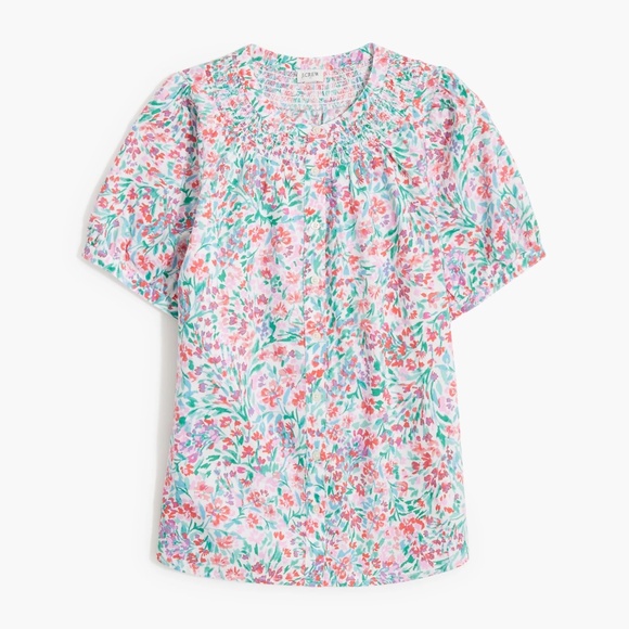 New JCREW Size L Linen Blend Short Sleeve Smock Neck Top $79 CI095 - Picture 1 of 7